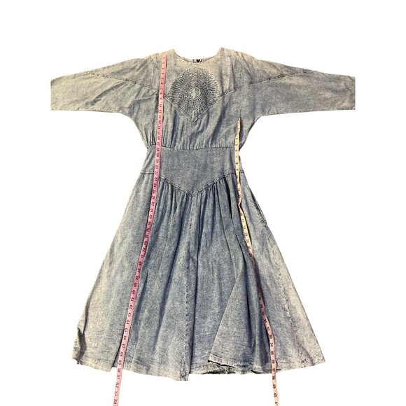 Vintage Colours Blue Denim Dress Womens 12 With Embroidered Detail & Back Zipper - Picture 9 of 16